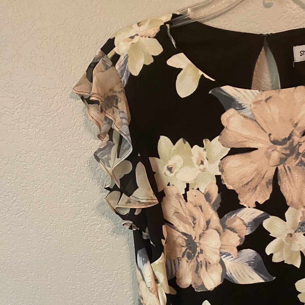 Shelby & Palmer Black and Cream Floral Midi Dress - Picture 3 of 4
